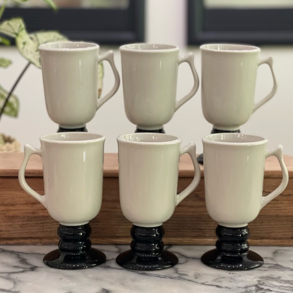 ▪️ 6 Hall Black Footed Pedestal Irish Coffee Mugs- 1272 USA ▪️ - Picture 1 of 7